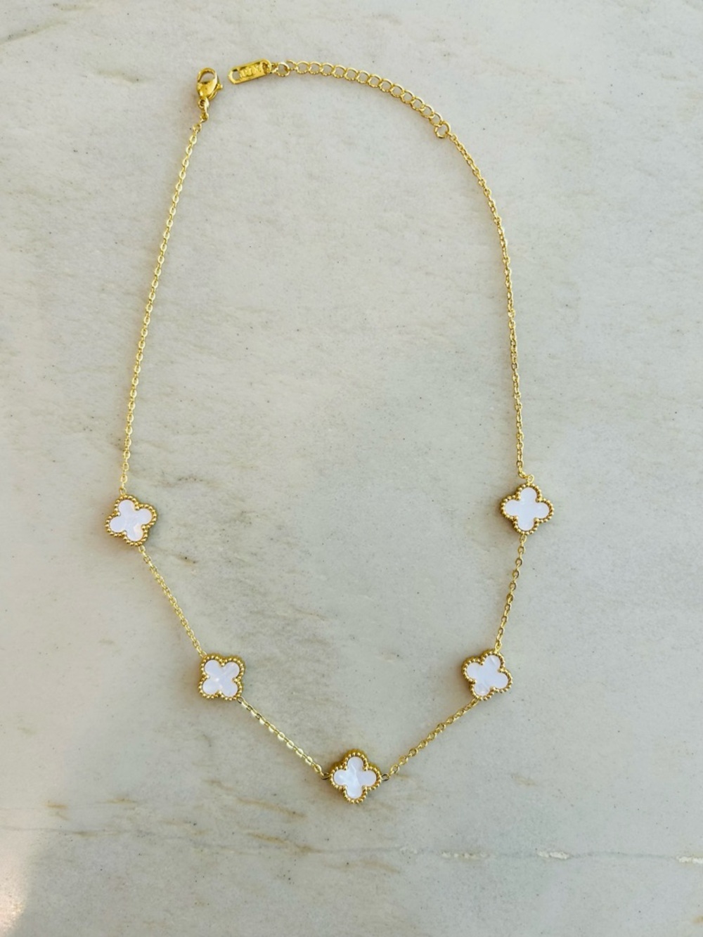 Gold Plated Clover Necklace with White Accents - Women Jewelry